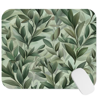 Botanical Green Plant Leaves VIII Cottage Gaming Cute Office Laptop Desk Pad Gift Mat Square Rectangle Non-Slip Mousepad