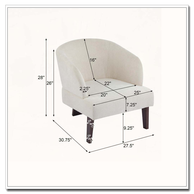 Chaise d'appoint avec dossier rond et pieds en bois, Beige