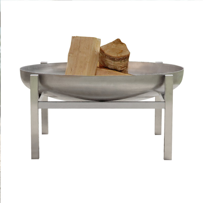 Round Stainless Steel Fire Pit, Silver