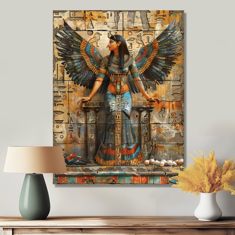 Décoration murale bleue et beige, déesse égyptienne III - Égypte, H 20 po x l 12 po x P 1 po, Toile tendue
