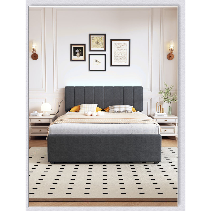 Lit plateforme tapissier avec lit gigogne