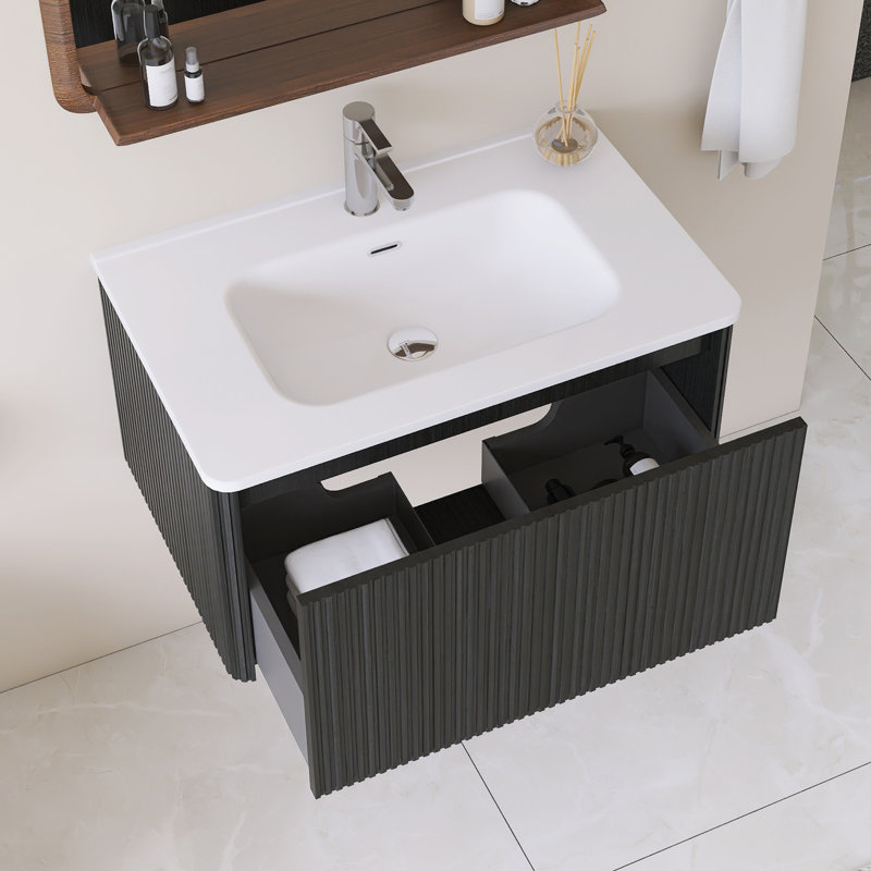 Meuble-lavabo mural simple 30 po avec comptoir intégré en céramique blanche, 30", Noir