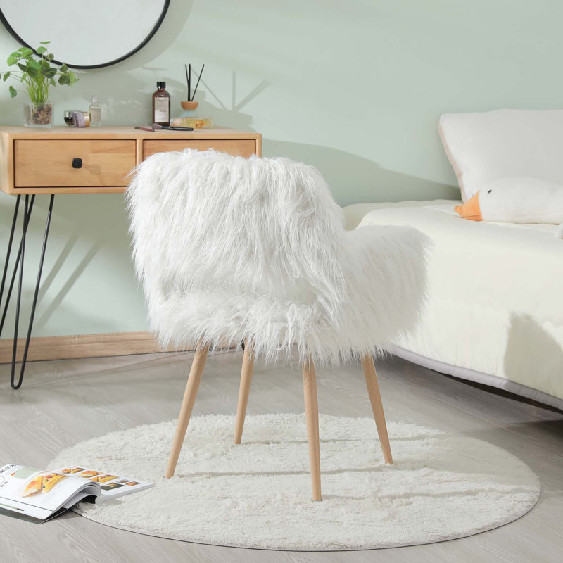 Fauteuil de maquillage rembourré, Fausse fourrure blanche