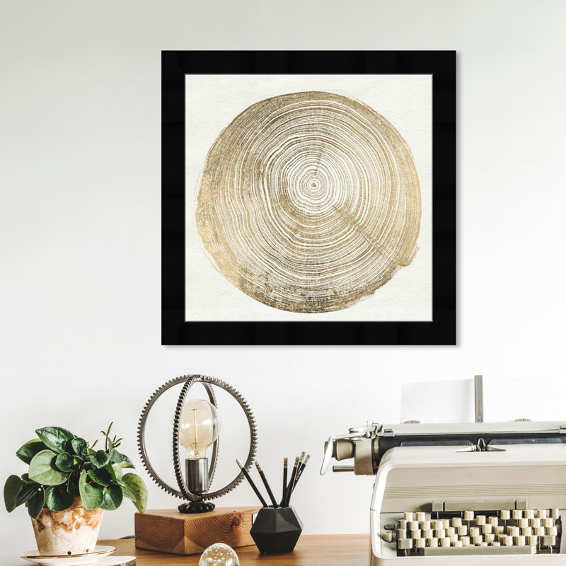 «Gold Abstract Tree I» par Oliver Gal - reproduction, Cadre noir, H 14 po x l 14 po