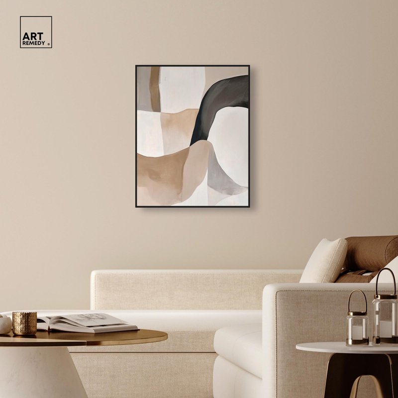 «Curvilinear Composition I» par Art Remedy, H 37 po x l 31 po, Cadre flottant, Blanc