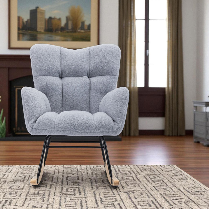 Filippone Rocking Chair, Light Grey Teddy