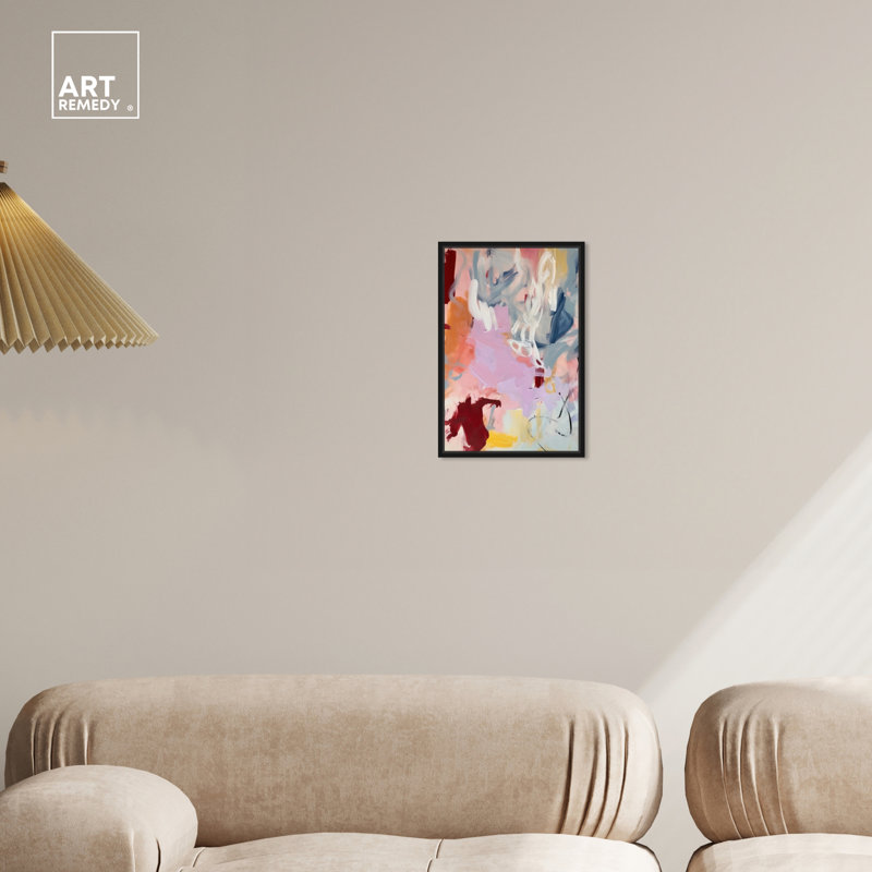 Art mural abstrait rétro moderne flamboyant par Art Remedy, Cadre noir, H 16 po x l 11 po