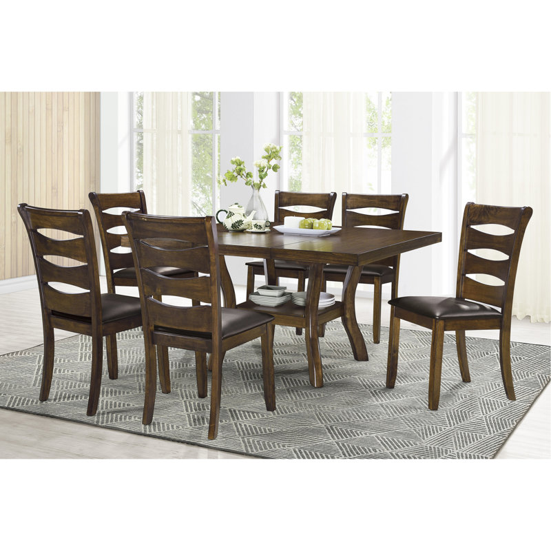 Table de salle à manger de style transitionnel en brun, avec placage en bois et rallonge inférieure à tablette réglable pour finition brun en placage, pliable