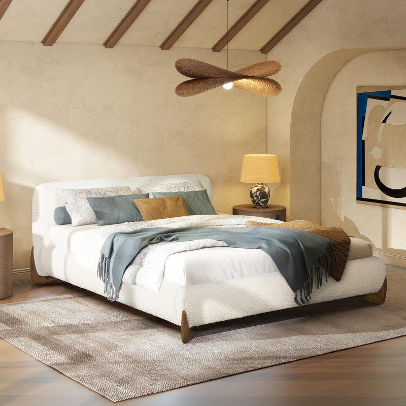 Lansford Puffy Modern Platform Bed,, Queen, White
