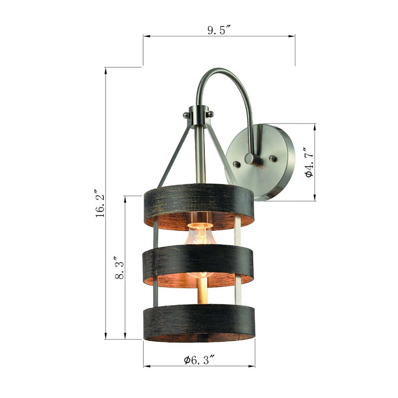 1-Light Brushed Nickel and Walnut Striped Cylindrical Wall Sconce