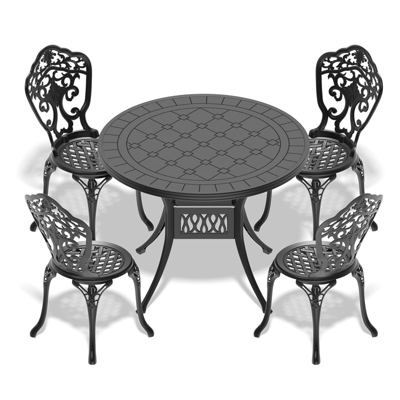 Repas d'extérieur en aluminium coulé à 5 branches, noir, repas durable avec aluminium, courbe élégante