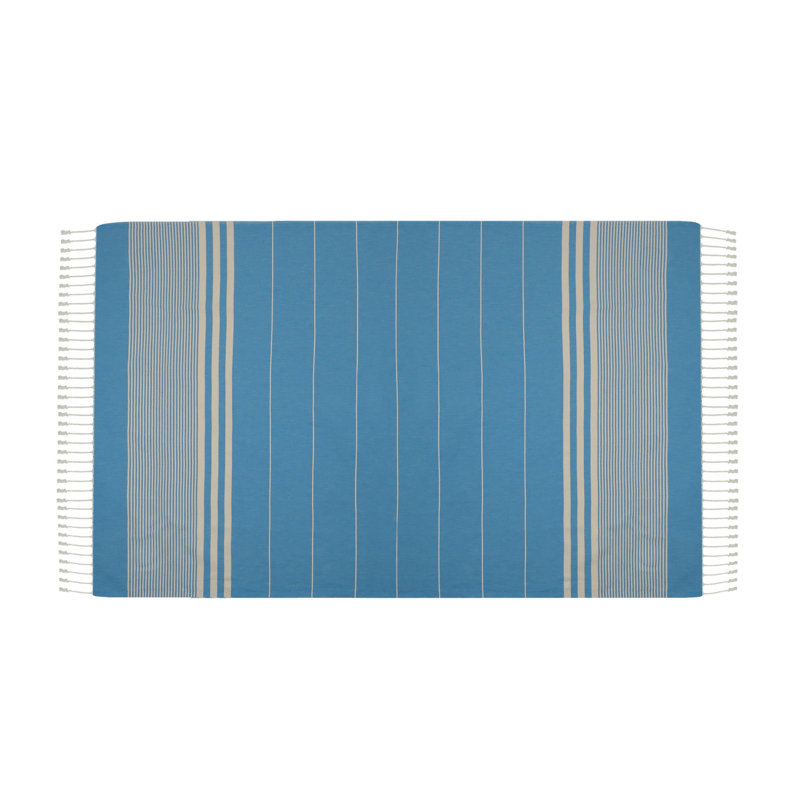 Serviette de plage 100% coton Clery, Turquoise / écru