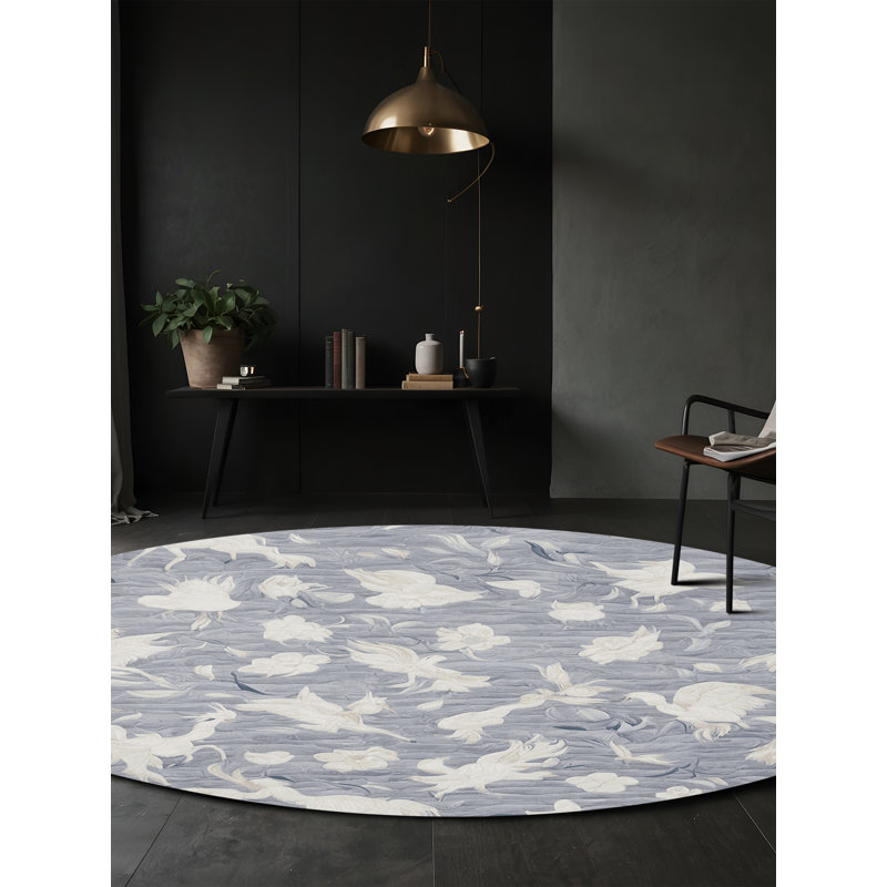 Tapis gris lavable à la machine, Rond 7 pi