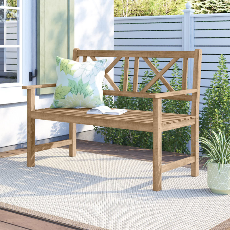 Aarlo Solid Wood Acacia Outdoor Bench, Light Teak, 90 H x 120 W x 62 D cm
