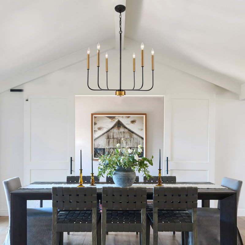 Clerise 6 - Light Candle Style Dimmable Classic / Traditional Chandelier, Black/Gold