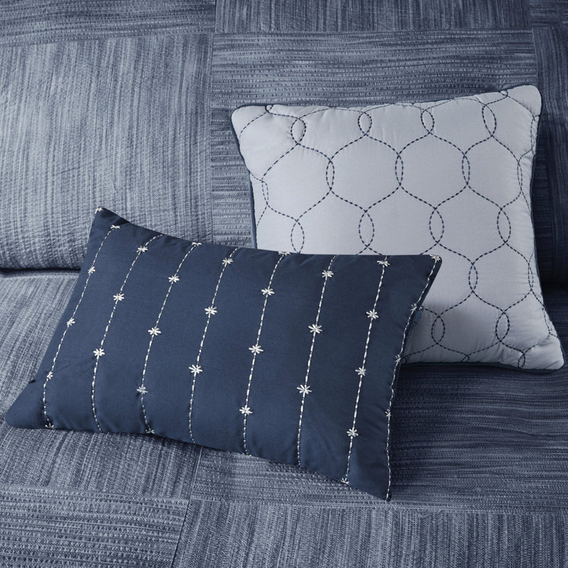 Édredon bleu marine en tissu 7 pièces, Édredon de très grande taille et 6 pièces suppl
