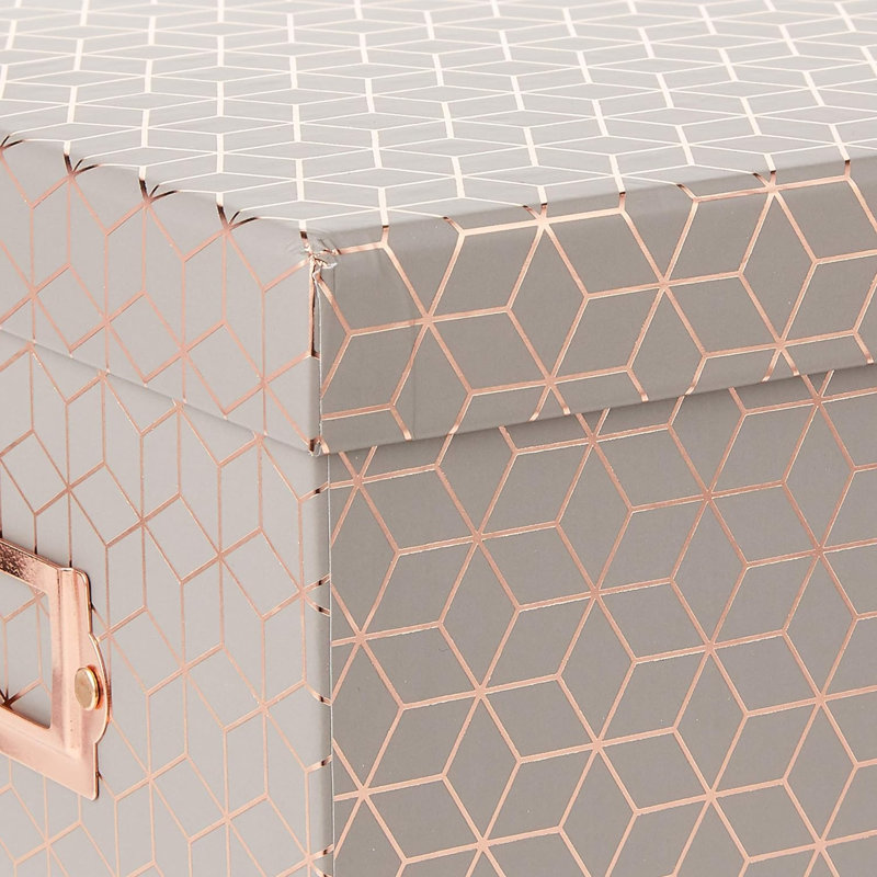 Photo Box Gray Geo With Rose Gold Foil 11X7.4X4.3 Photo Storage & Organizer Photo Album Box File Storage Scrapbooking Box Memory Box