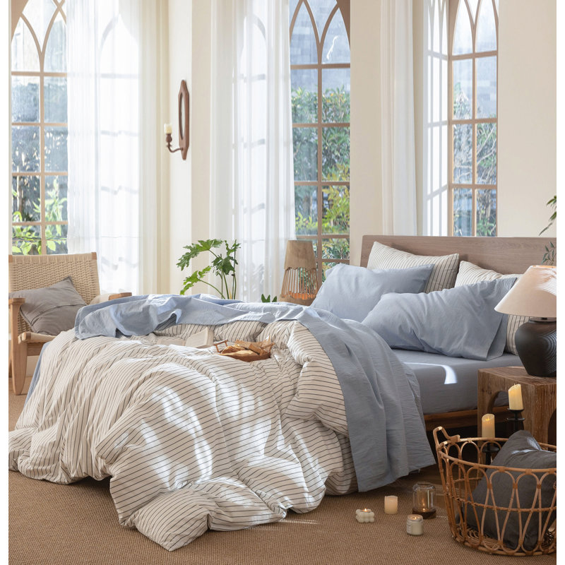 Ensemble de draps MooMee, Bleu bleuet, Ensemble de draps pour lit double avec 2 taies d'o