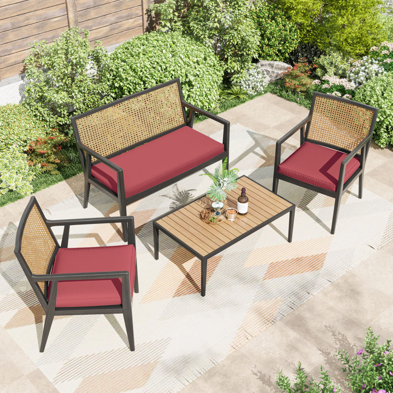 Cartert 3Pcs Outdoor Cushion Cover Set And Patio Seat Cushion Covers, Only Covers, Fuchsia Red