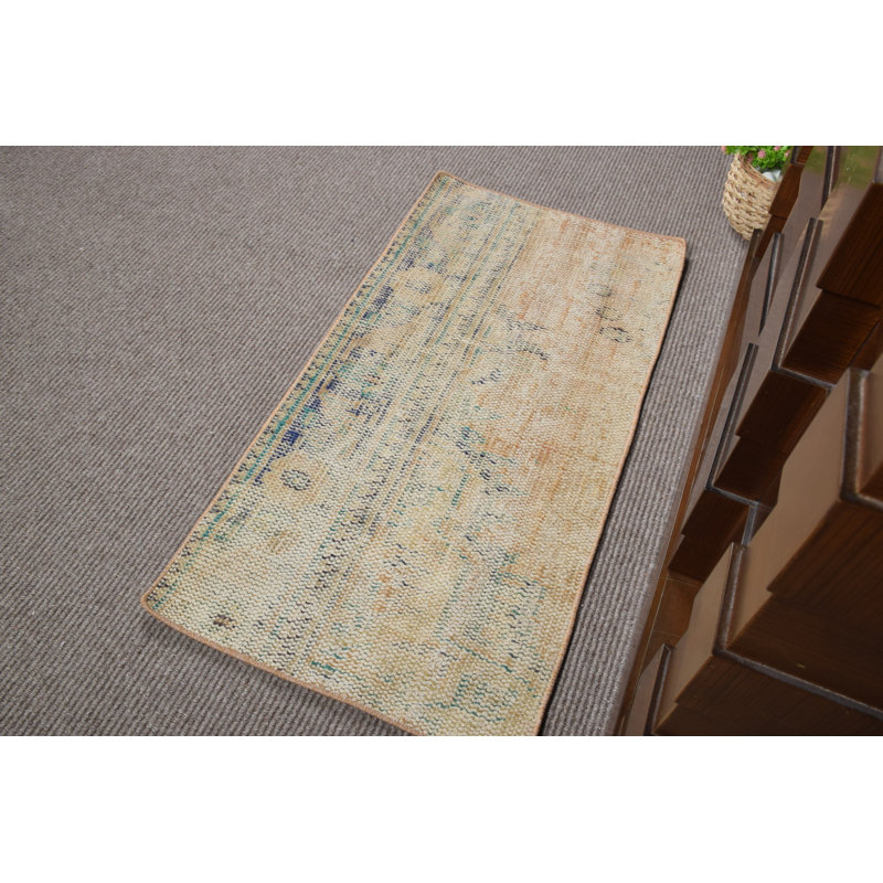 Tapis turc rétro Oushak de style antique pour petits espaces ou décor de vestibule