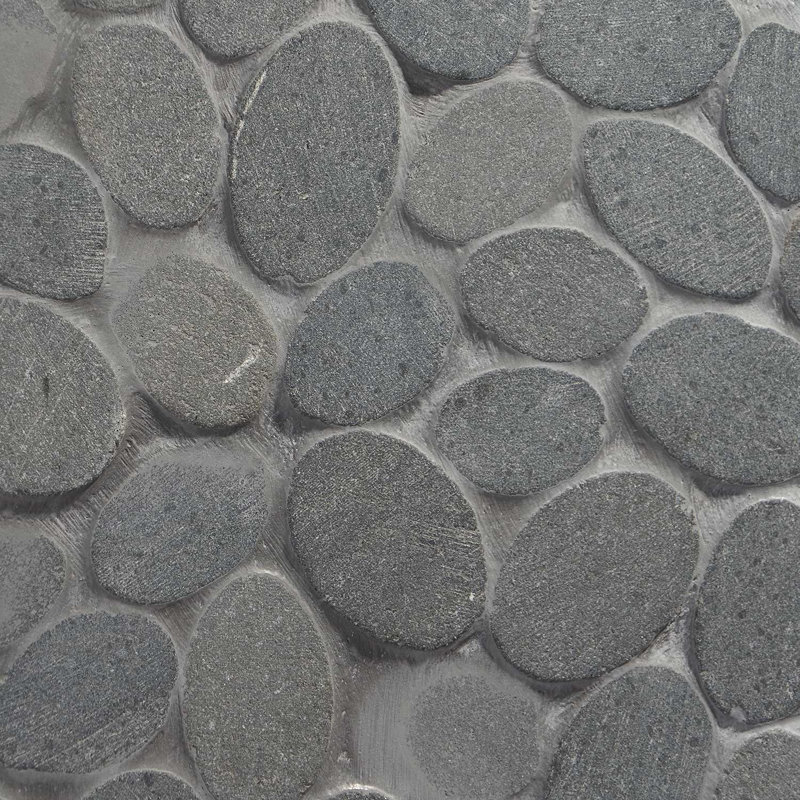 Nature Round Lovina Pebble Mosaic Tile, Lava Black