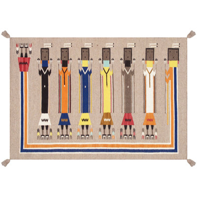 Tapis rayé rectangulaire fait à la main en coton / laine 4 pi 1 po x 6 pi