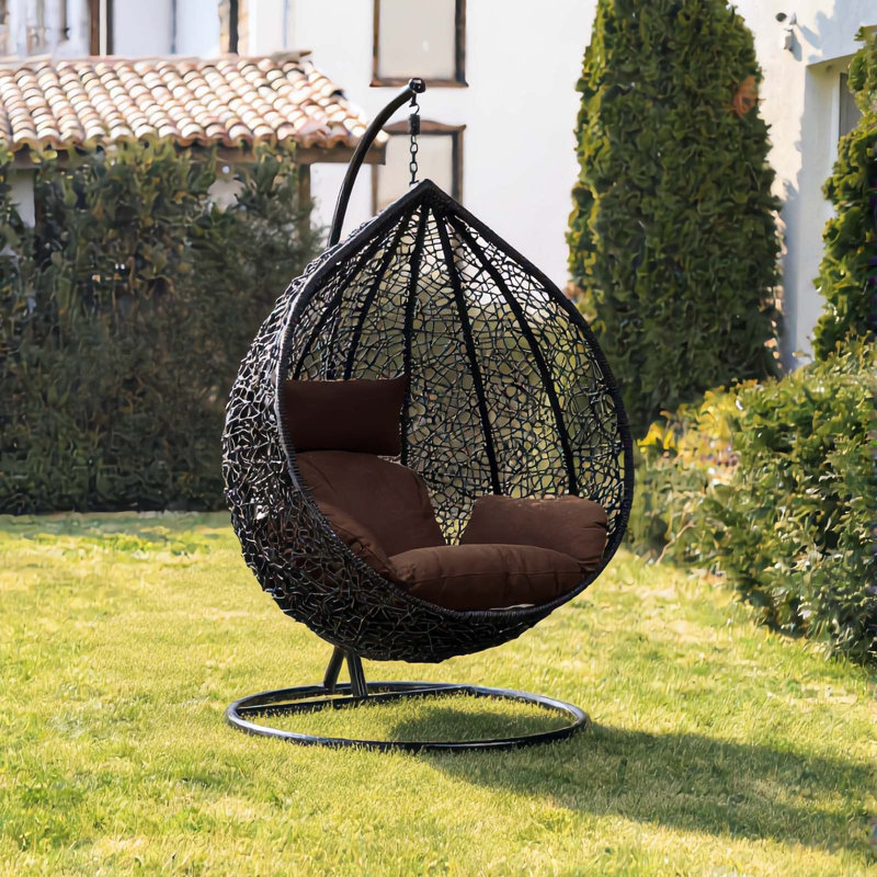 Naperon Garden Swing Chair with Stand, Black/Brown
