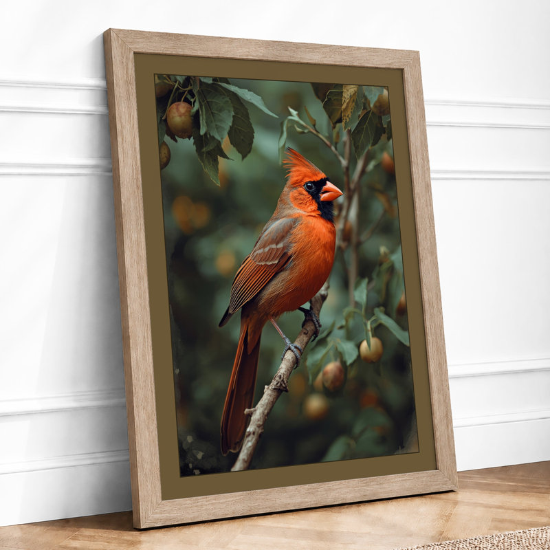 Cardinal on Branch Boho - Framed Print, A1 - 84.1 x 59.4 cm, Oak