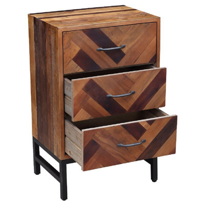  Contemporary Oak Wood 3 Drawer Nightstand in Natural Oak