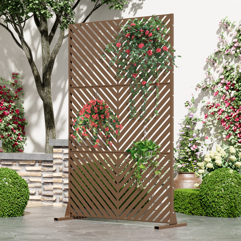 Faye 72''H Metal Privacy Screen, Brown