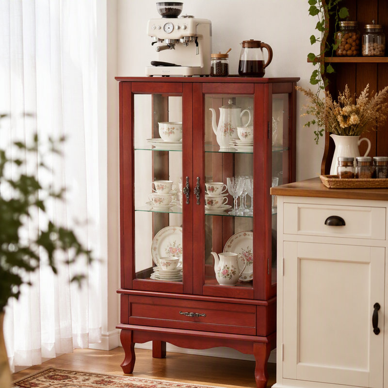 Armoire vitrée éclairée vitrine vitrée avec tablettes réglables en verre 2 portes et 1 tiroir Armoire incluse
