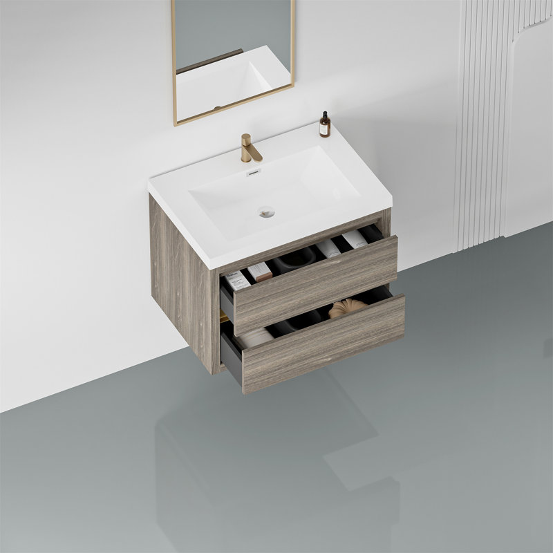 Meuble-lavabo mural 30 po avec lavabo, Bois de frêne gris