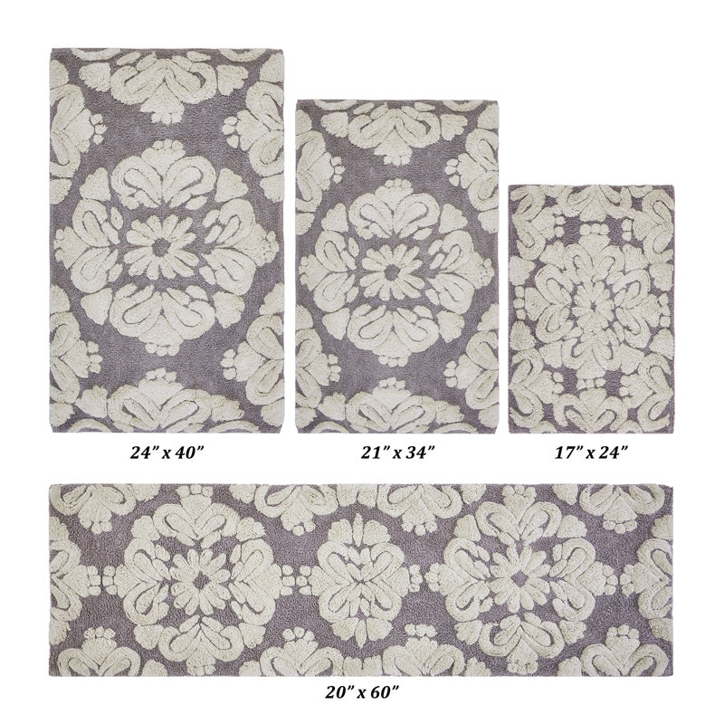 Ensemble de tapis pour salle de bain 100% coton 1885 GSM Chemash Premium, certifié OEKO-TEX®, envers en latex antidérapant, tapis de bain touffetés moelleux et tapis de contour pour douche, baignoire, meuble-lavabo, lavabo et toilette, super absorbant, machine Lavable, gris