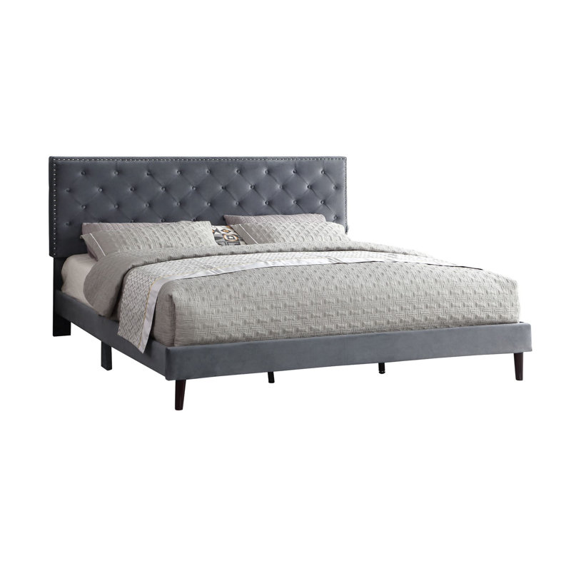 Avrah Upholstered Wingback Bed, Gray, King