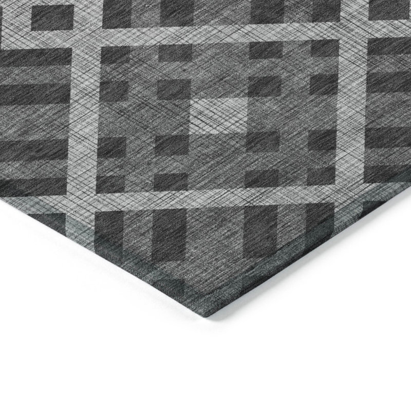Tapis d'intérieur lavable à motif géométrique argenté 5 pi x 8 pi