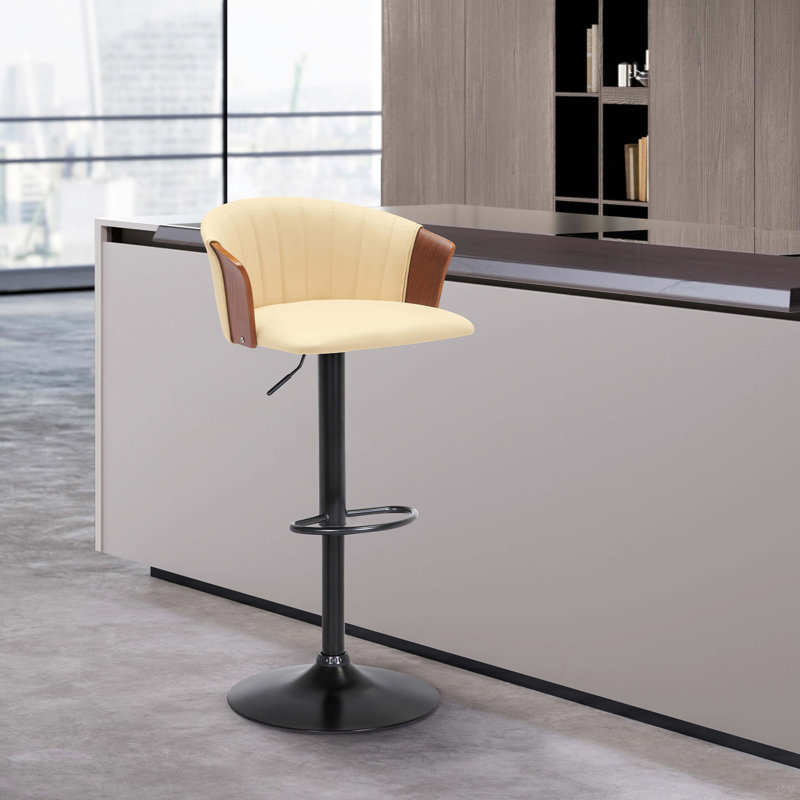 Adjustable Wood Bar Stool With Black Metal, Beige