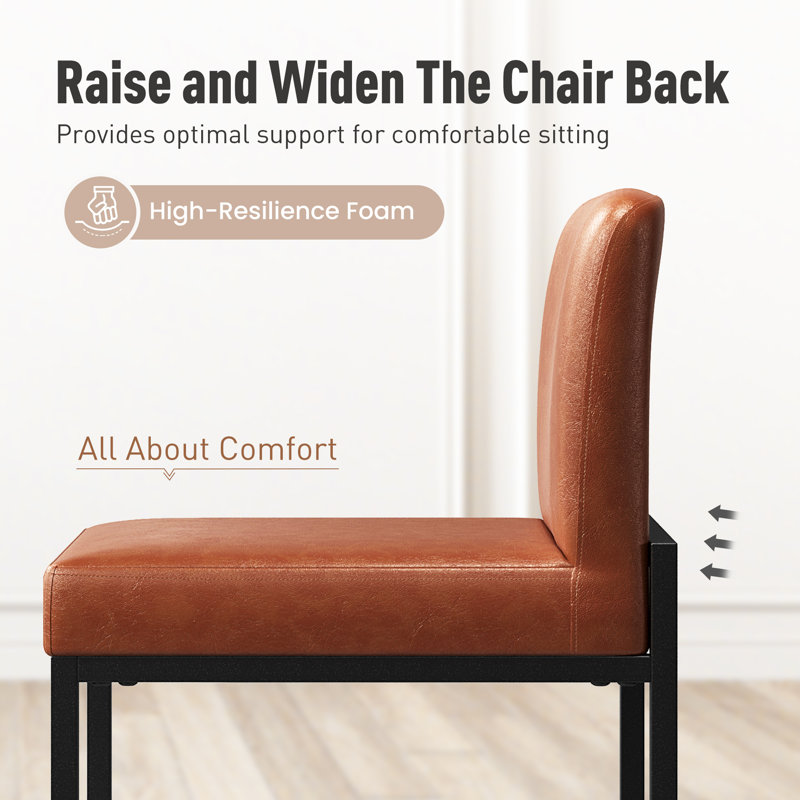 24" Modern Upholstered Kitchen Counter Stool with Black Metal Sled Base & Brown Faux Leather (Set of 2), Black, 2, Brown