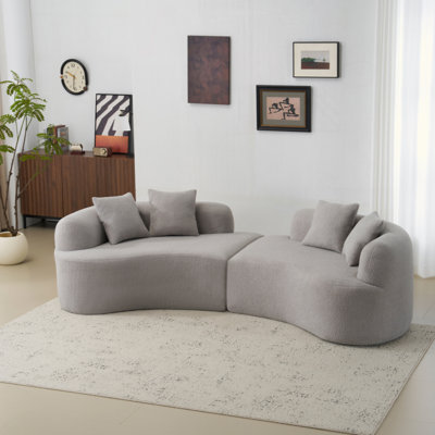Curved Four Seater Full Compression Sponge Sofa, Teddy Velvet Fabric, No-Assembly Compact Sofa For Small Spaces & Apartments