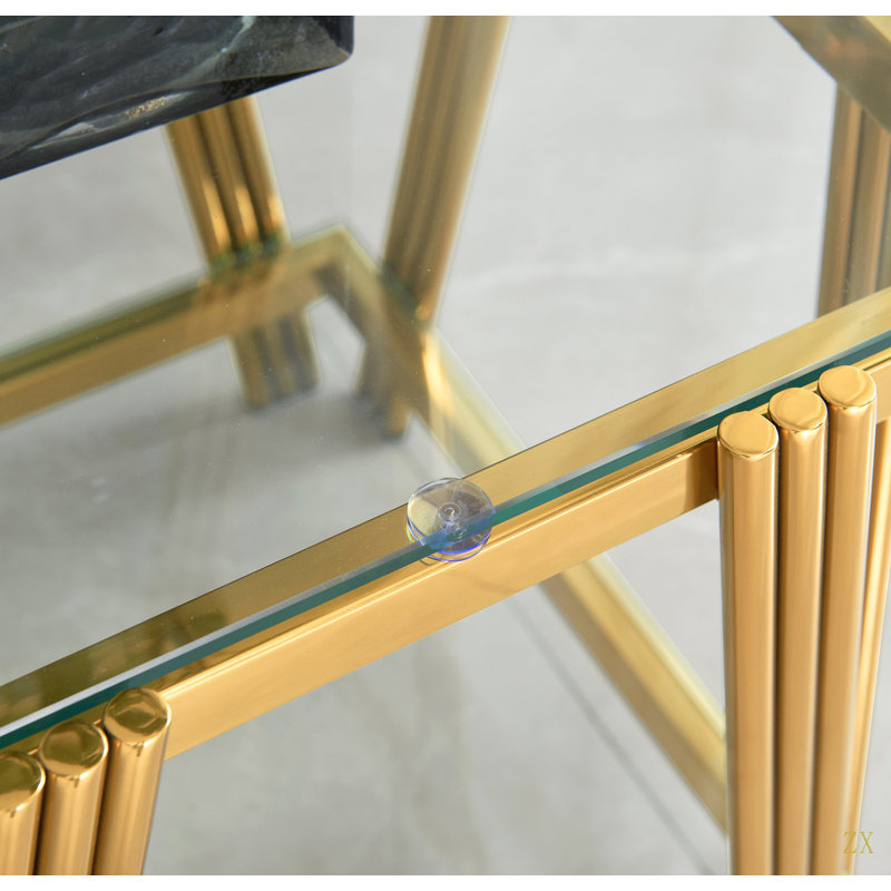 Table de bout carrée 20 pouces, table de bout moderne en acier inoxydable, table basse en verre trempé transparent double couche, table d'appoint avec rangement, pour le bureau à domicile