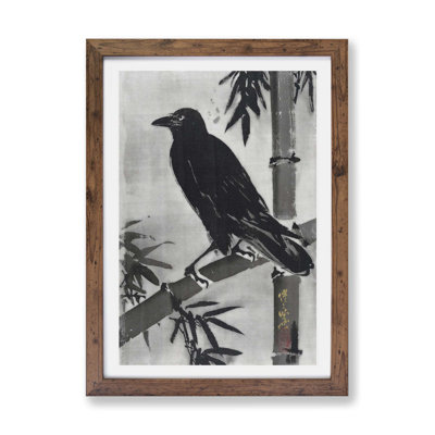 Crow on A Bamboo Branch by Kawanabe Kyosai - Framed Print