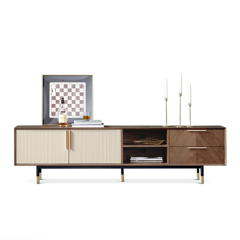 Meuble télé de style luxueux en noyer massif, H 20,86 po x L 70,86 po x l 15,74 po