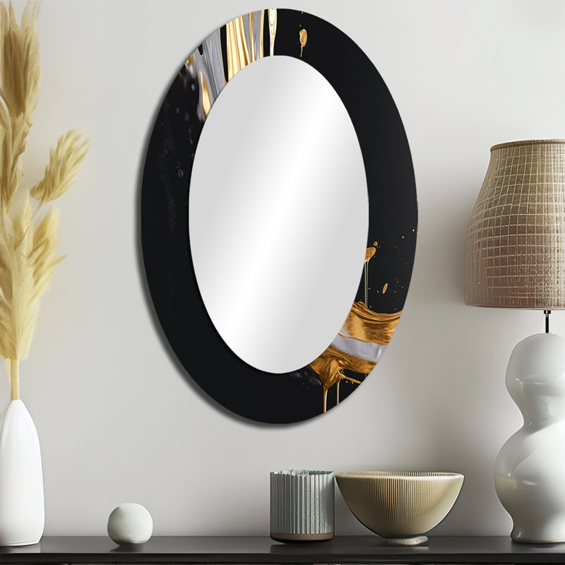 Miroir mural doré et noir I - décor de miroir mural ovale doré, 36 po x 24 po