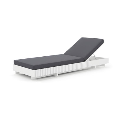 White Acacia Solid Wood Outdoor Chaise Lounge With Dark Grey Water-Repellent Cushion, 400Lbs Capacity, Modern Patio Sun Lounger For Garden, Poolside
