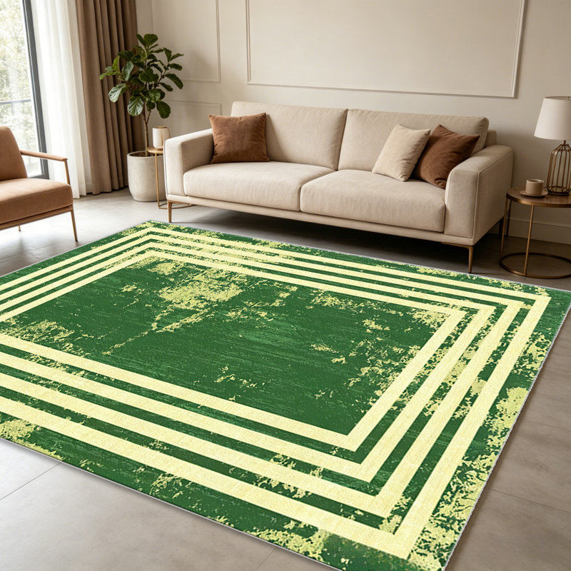Green Multi Border area rugs for Living Room, Soft and Comfortable, Suitable for all seasons, easy to maintain, machine washable Indoor floor mat, Under Table Farmhouse suitable for Bedroom, Dining Room, Study, Patio, Balcony, Home Decor