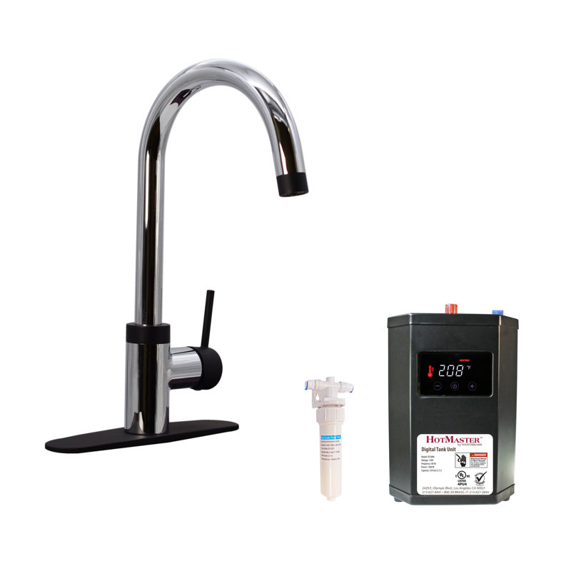 Robinet de cuisine 3 en 1 avec réservoir d'eau chaude instantanée et système de filtre à eau, Chrome poli / noir mat