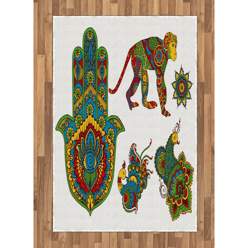 Tapis décoratif en fibres de polyester à haute densité Hamsa, Rectangle— 4 pi x 5 pi 8 po