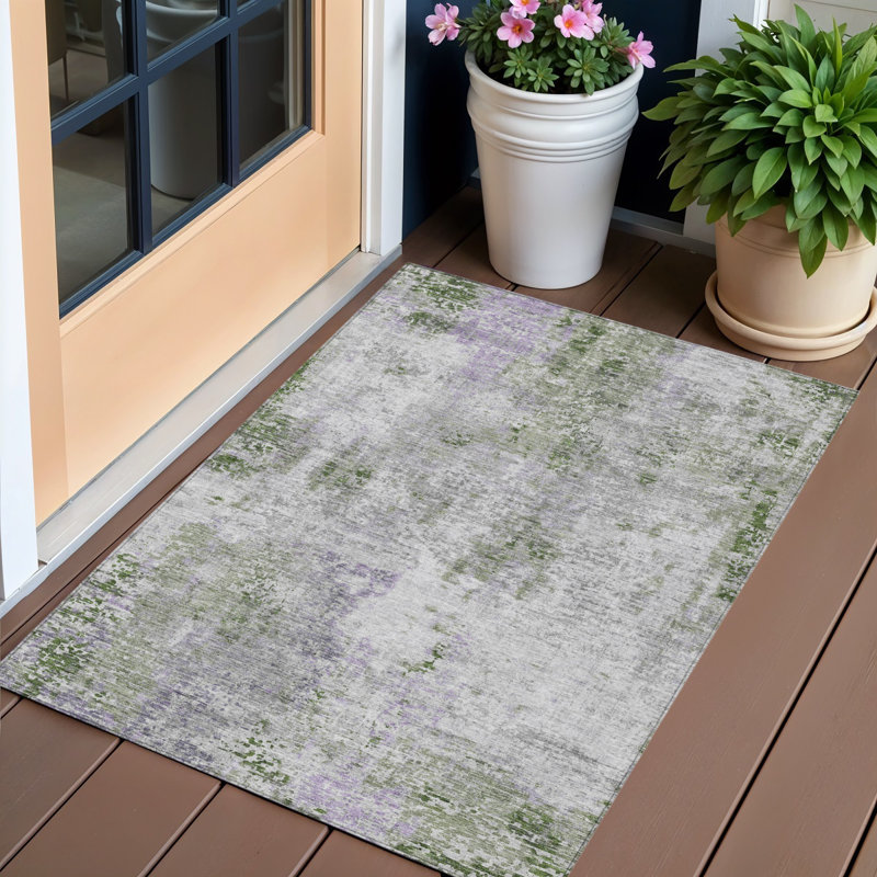 3' X 5' Grey Abstract Washable Indoor Outdoor Area Rug