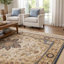 Tapis Hano 6 x 9 de style persan bohémien doré bleu rétro lavable-123764801