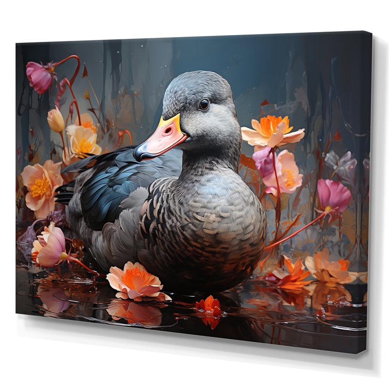 «Grey Duck», art mural canard gris, Toile tendue, H 34 po x l 44 po x P 1,5 po