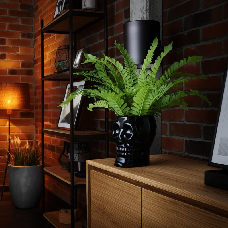 Vase en céramique en forme de crâne., H 5 po x l 5 po x P 5 po, Noir
